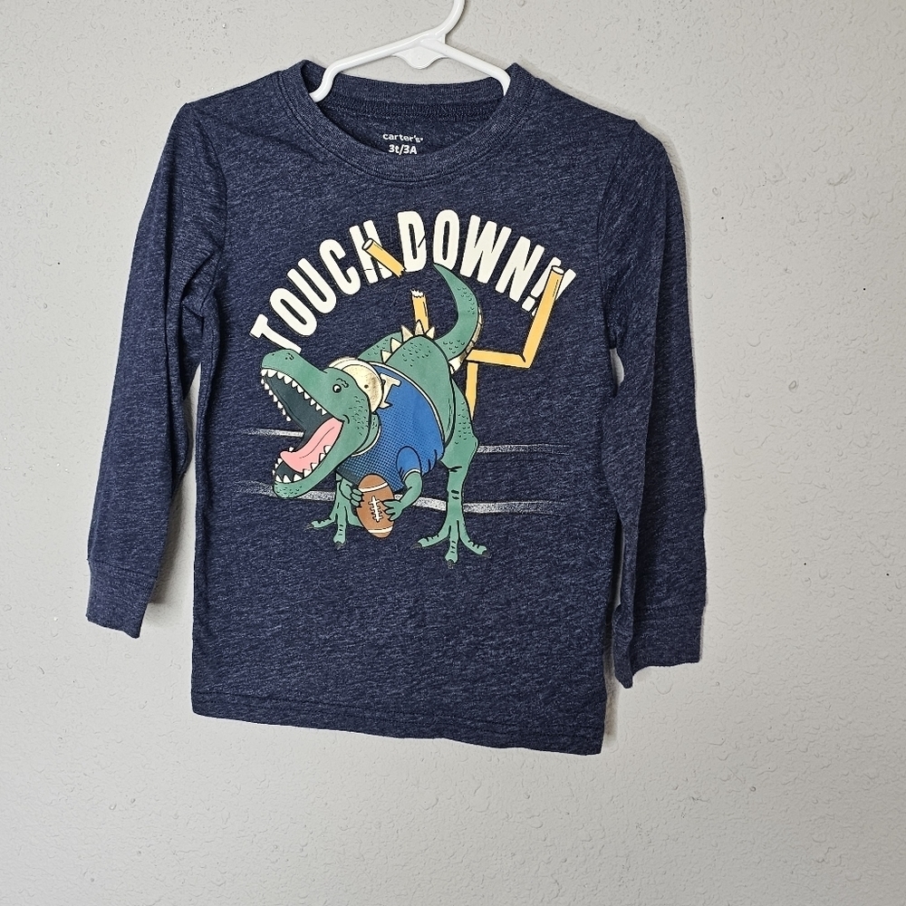 Carter's Dino T‎ Rex Football Long Sleeve Tee Shirt Toddler Boys Size 3T